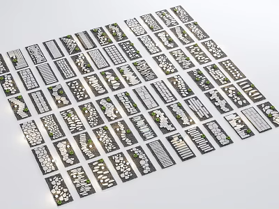 Neatly Arranged Stepping Stones With Intricate Patterns For Garden Landscape Design 3d model