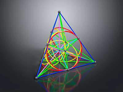 Colorful Geometric Sculpture With Metal Rods And Circular Rings Structure 3d model