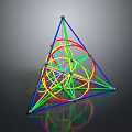 Colorful Geometric Sculpture With Metal Rods And Circular Rings Structure