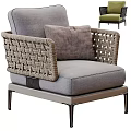 Modern Single Sofa With Woven Armrests Gray Cushion And Metal Legs