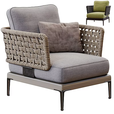 Modern Single Sofa With Woven Armrests Gray Cushion And Metal Legs 3d model