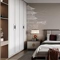 Elegant Modern Bedroom Interior With Large Bed Nightstands Lamps White Wardrobes And Landscape Wall