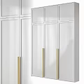 Modern Wardrobe with Glass Doors and Gold Handles in White Finish
