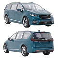 Chrysler Blue Minivan Car With Front And Rear Exterior Design Views