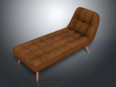 Modern Brown Tufted Chaise Lounge With Curved Back And Wooden Legs 3d model