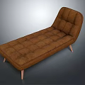 Modern Brown Tufted Chaise Lounge With Curved Back And Wooden Legs