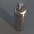 Silver Stainless Steel Water Bottle With Red Strap Handle And Metallic Finish