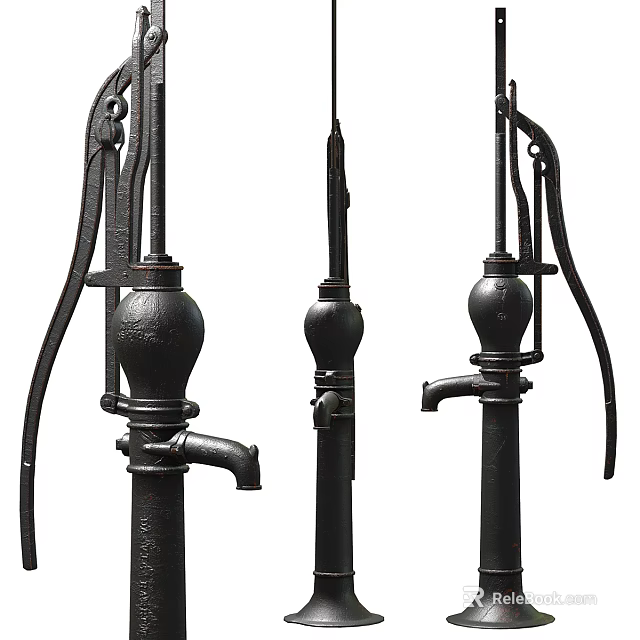 Industrial Equipment Vintage Manual Water Pumps With Metal Structure And Handles 3d model 