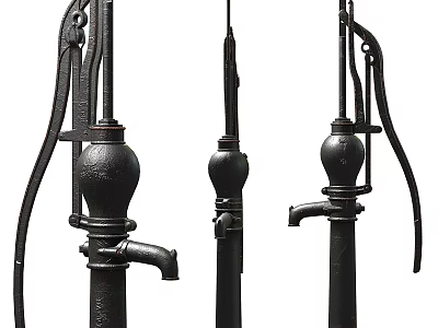Industrial Equipment Vintage Manual Water Pumps With Metal Structure And Handles 3d model