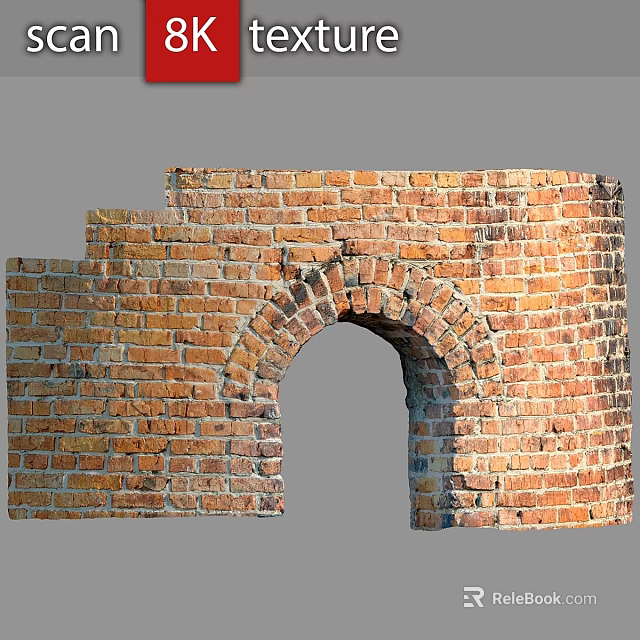 Red Brick Floor Featuring Archway And Textured Wall Structure Design 3d model 