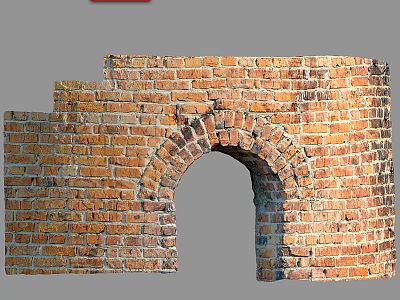 Red Brick Floor Featuring Archway And Textured Wall Structure Design 3d model