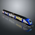 Modern Blue White Black Train With Streamlined Design On Rail Tracks And Multiple Carriages