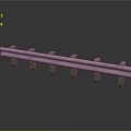 Silver Metal Railing With Two Horizontal Bars And Vertical Posts On Dark Reflective Background