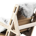 Natural Wooden Frame Leisure Chair With White Fluffy Fur Throw And Comfortable Minimalist Design