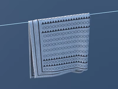 Stylish Gray Decorative Towel with Geometric Patterns Hanging on a Rope 3d model