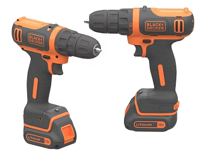 Black Decker Pair of Cordless Drills with 18V Lithium Battery Orange Black Hardware Tools 3d model