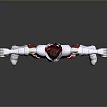 Game And Movie Character In Red And Silver Armor With Outstretched Arms Heroic Warrior