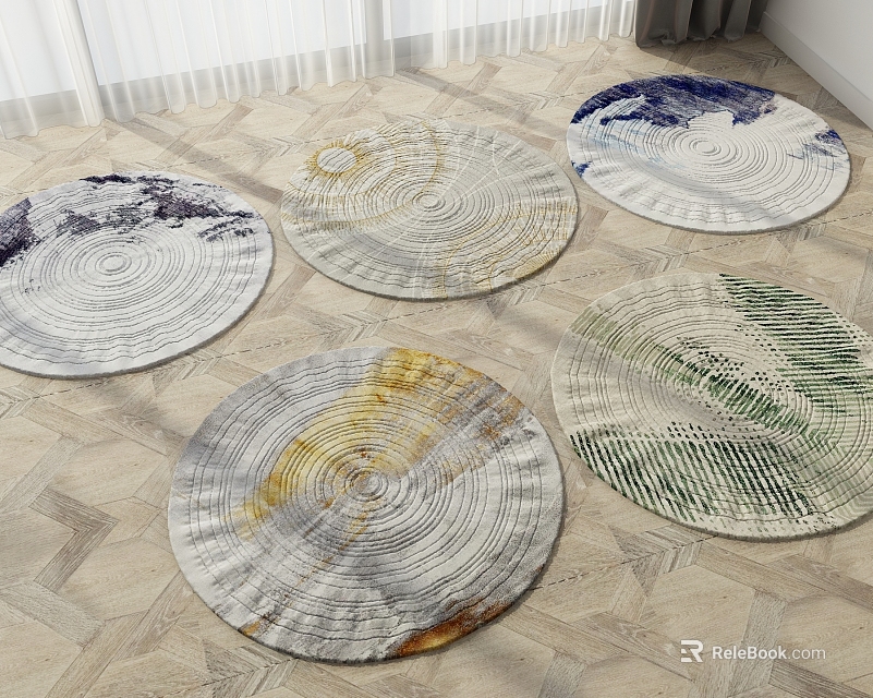 Round Rugs With Various Swirl Patterns And Colorful Designs For Home Decor Styling 3d model 