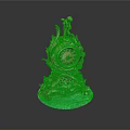 Ornate Vintage Clock With Intricate Carvings Golden Accents And Green Base