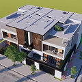 Modern Semi Detached Villa With Two Story Design Large Windows Balconies And Green Courtyard