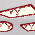 Red Ceiling Lights with Chain Decoration and Heart Pendants Triangular and Oval Shaped Design 3d model