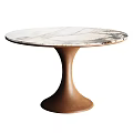 Round Marble Dining Table With Brown Pedestal Base And Natural Veins 3d model