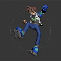 3D Human Character With Brown Hair White Vest And Blue Roller Skates Skating