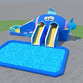 Outdoor Blue Whale Shaped Inflatable Water Slide With Yellow Slides And Pool