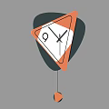 Triangular Clocks With Orange Border Black White Dial And Hanging Ball Pendulum