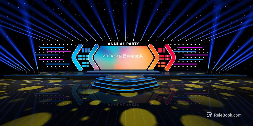 2024 New Year Annual Party Stage With Colorful Lights And Geometric Decorations 3d model 
