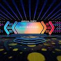 2024 New Year Annual Party Stage With Colorful Lights And Geometric Decorations