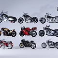 Various Styles of Motorcycles Displayed in an Arranged Collection with Different Designs