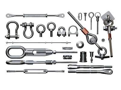Various Metal Hardware Connectors Including Shackles Bolts And Turnbuckles 3d model