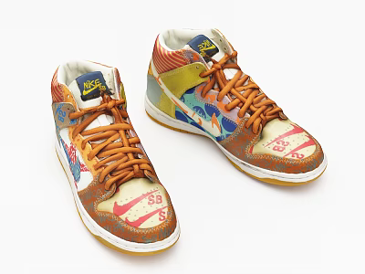 Stylish High Top Shoes With Colorful Patterns Brown Laces And White Soles 3d model