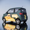 Green Wuling Hongguang MINIEV Compact Electric Car With Yellow Stripes Design