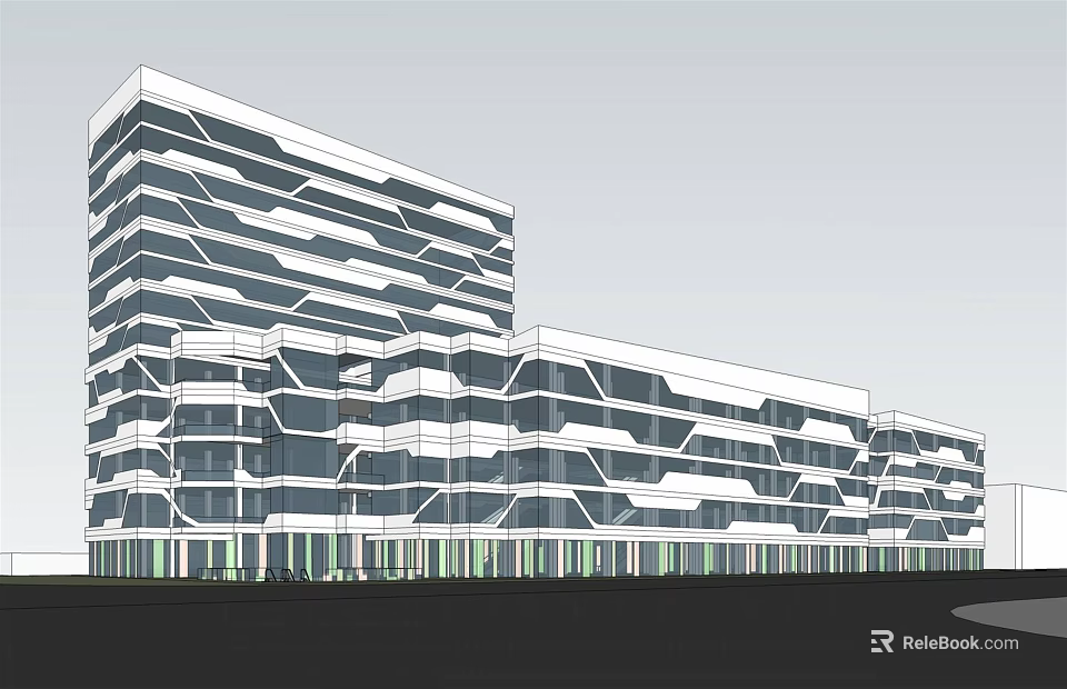 Modern Architectural Building Exterior With Geometric Windows White Facade And Multi Layer Structure 3d model