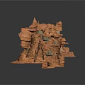 Fantasy Rock Structure With Layered Formations Spires Caves Gray And Reddish Brown Textures