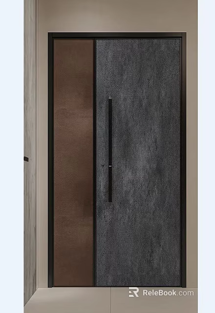 Modern Contemporary Door Design With Dark Gray Brown Panels Metal Handle And Minimalist Frame 3d model 