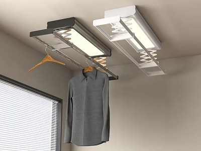 Modern Ceiling Mounted Clothes Hanger With Built In Light For Home Use 3d model