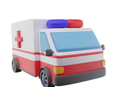 Cartoon Style Ambulance Toy With Red Cross Red White Stripes And Emergency Lights 3d model