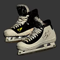 Black And White Ice Skates With Yellow Logo Signature And Metal Blades