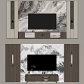 Modern Marble Background Wall With TV Wooden Cabinets And Green Plant Decor