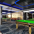 Modern Billiard Room Interior Design With Pool Table Seating And Decorative Posters 3d model