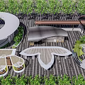 Various Shaped Pergolas With Greenery Wooden Deck And Water Features 3d model