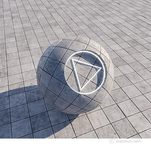 Gray Square Floor Tiles With Sphere Featuring Geometric Triangle Logo 3d model 