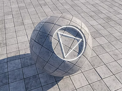 Gray Square Floor Tiles With Sphere Featuring Geometric Triangle Logo 3d model