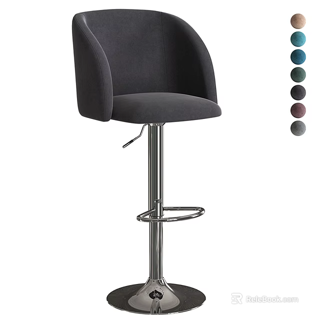 Modern Gray Velvet Bar Stool With Armrests Adjustable Height And Multiple Color Options 3d model