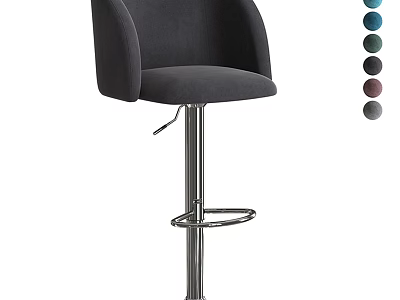 Modern Gray Velvet Bar Stool With Armrests Adjustable Height And Multiple Color Options 3d model