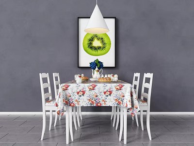 Pastoral Dining Table and Chair Combination Dining Table and Chair 3d model