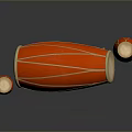 Red Traditional Drums Set With Large Main Drum And Small Side Drums On Wooden Stand